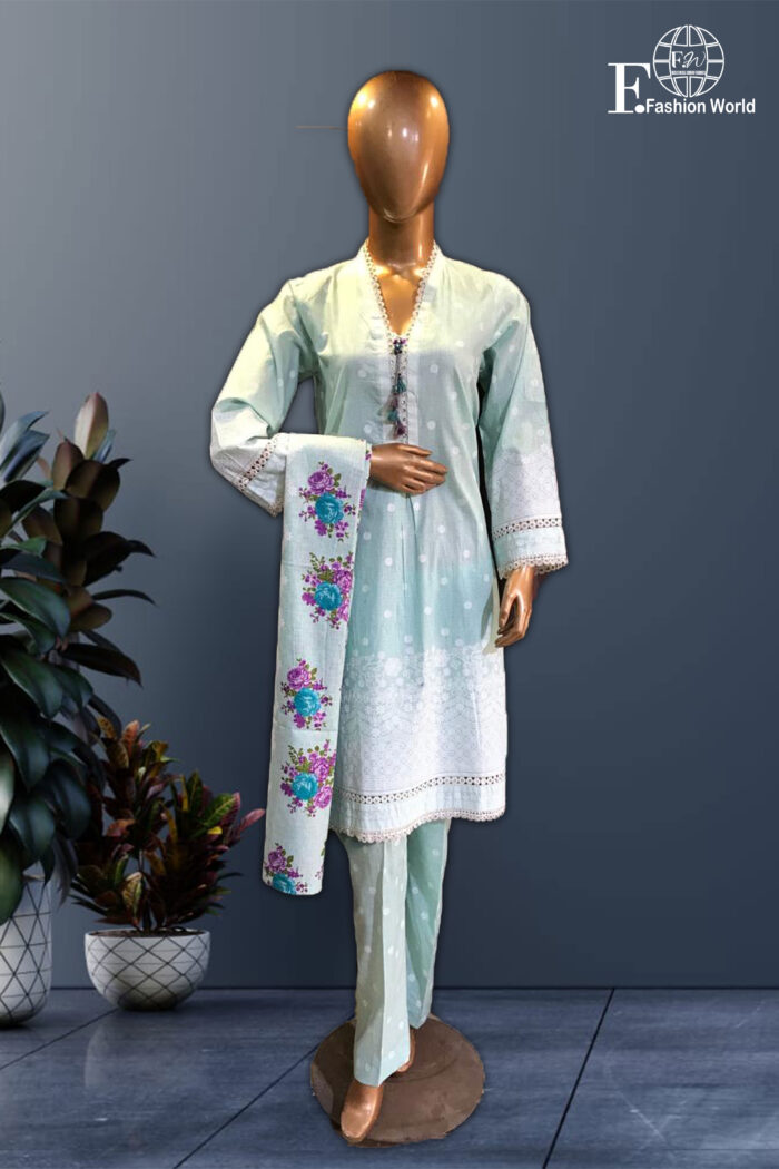 Cotton Silk Embroidery Sky Blue