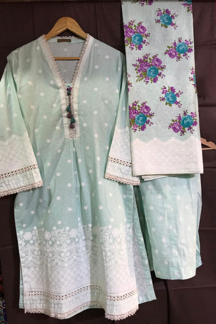 Cotton Silk Embroidery Sky Blue