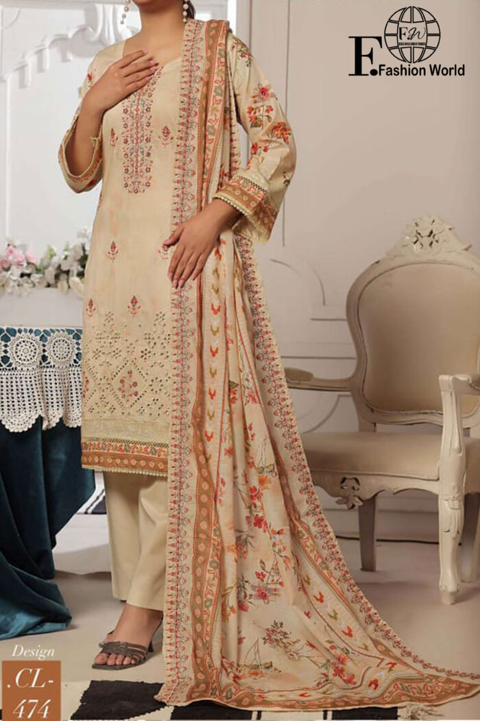 Unstitched 3 Piece Lawn Digital Print Chickenkaari