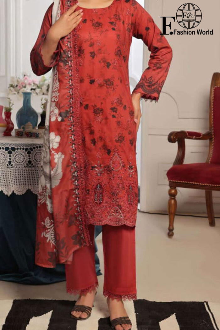 Unstitched 3 Piece Lawn Digital Print Chickenkaari