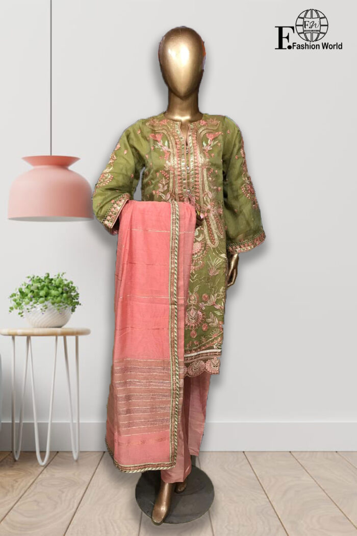 Net Sequnce Embroidered Stitched 3 Piece