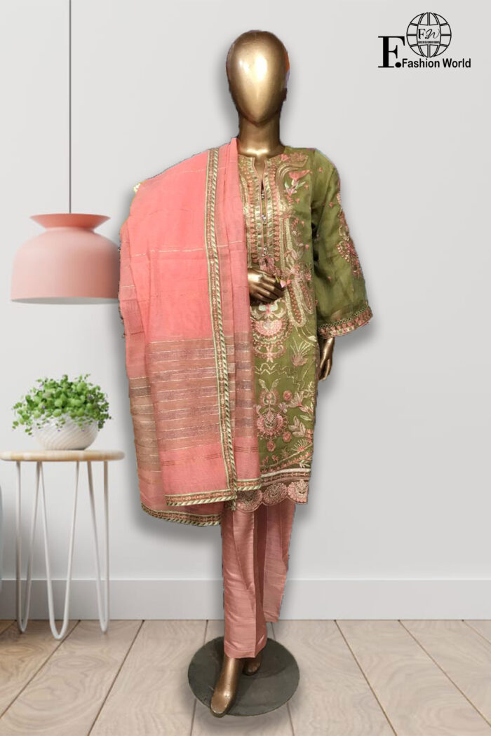 Net Sequnce Embroidered Stitched 3 Piece