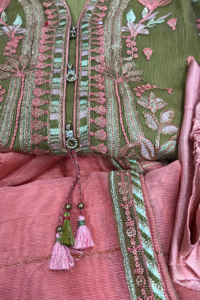 Net Sequnce Embroidered Stitched 3 Piece