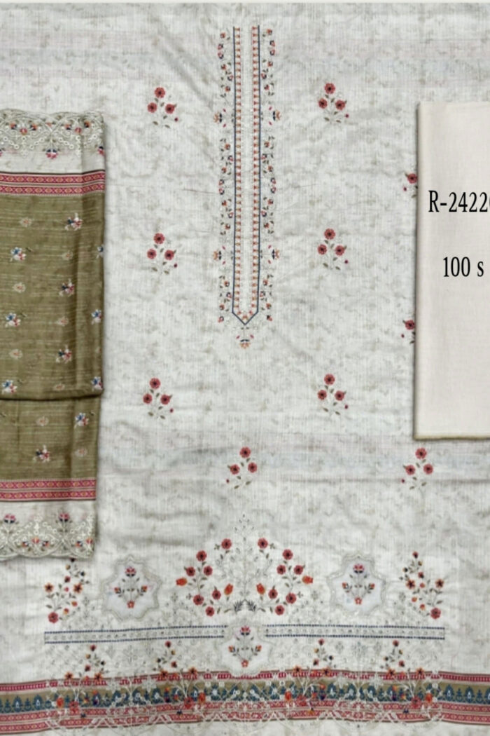 Unstitched 3 Piece Embroidery Lawn Cutwork Dupatta