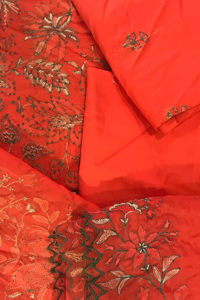 Unstitched 3 Piece Embroidery Bamber Shaffon Embroidery Dupatta