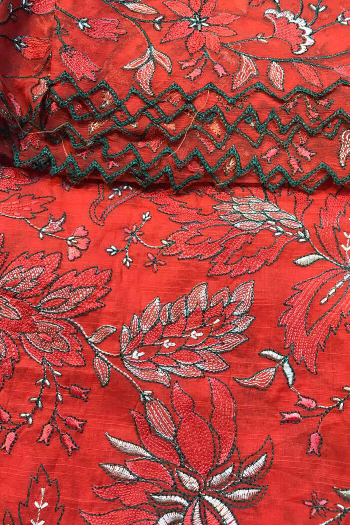 Unstitched 3 Piece Embroidery Bamber Shaffon Embroidery Dupatta