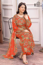 Unstitched 3 Piece Embroidery Bamber Shaffon Embroidery Dupatta