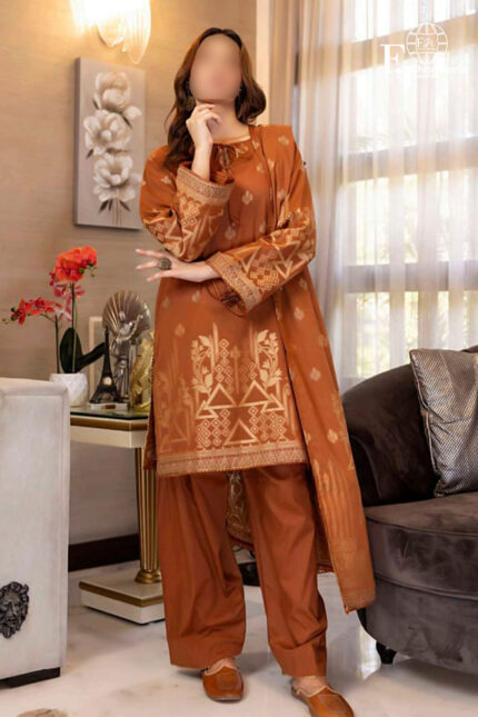 Unstitched 3 Piece Printed Lawn Jacquard