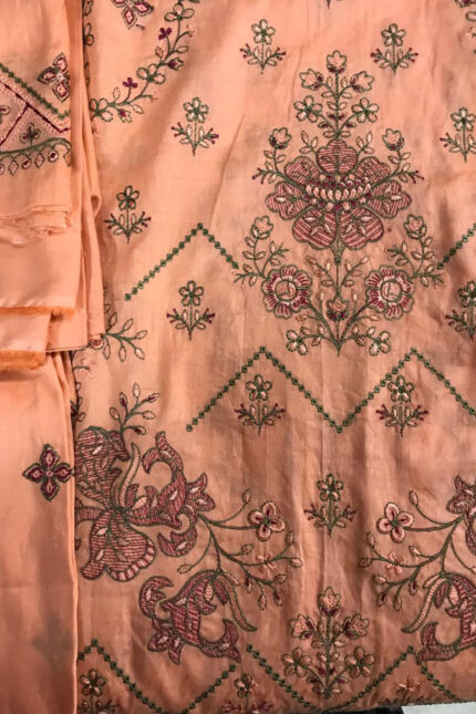 Unstitched 3 Piece Embroidery Bamber Shaffon Embroidery Dupatta