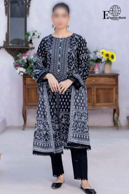 Unstitched 3 Piece Black & White Digital Premium Printed Lawn Collection