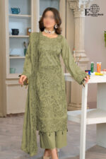 Unstitched 3 Piece Embroidery Bamber Shaffon Embroidery Dupatta