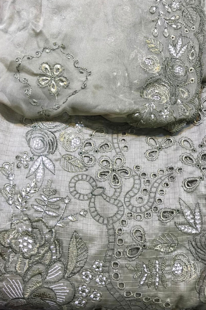 Unstitched 3 Piece Embroidery Bamber Shaffon Embroidery Dupatta