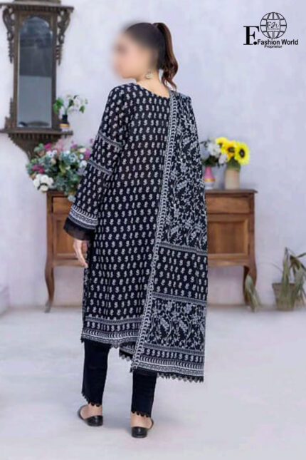 Unstitched 3 Piece Black & White Digital Premium Printed Lawn Collection
