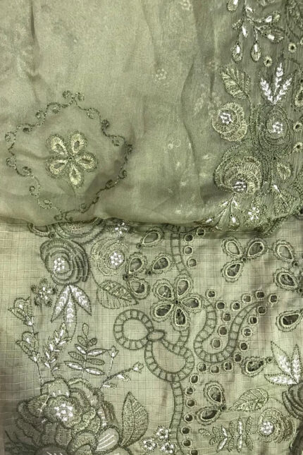 Unstitched 3 Piece Embroidery Bamber Shaffon Embroidery Dupatta