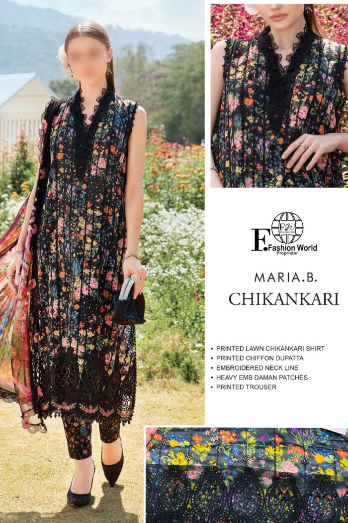 Unstitched 3 Piece Maria.b ChikanKari Collection