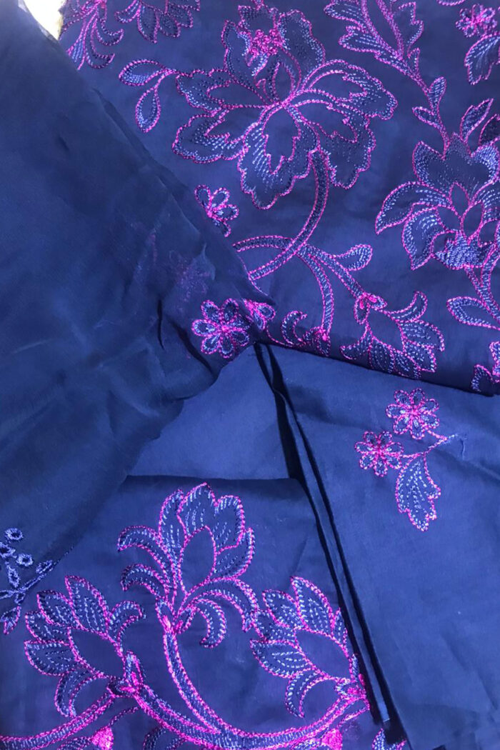 Unstitched 3 Piece Embroidery Bamber Shaffon Embroidery Dupatta