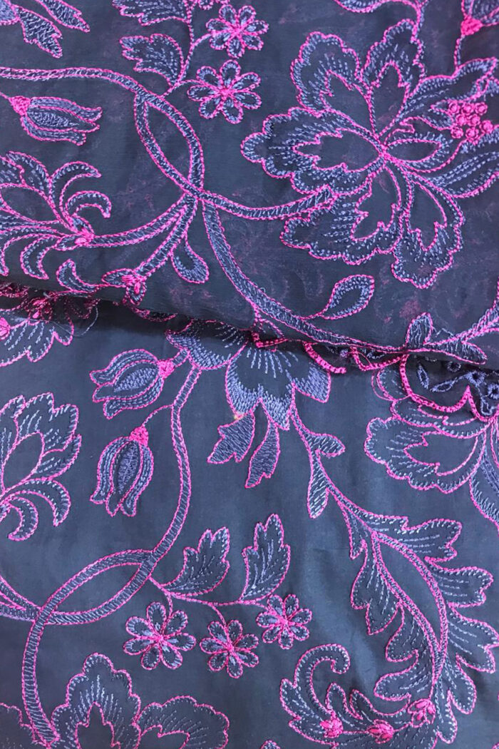 Unstitched 3 Piece Embroidery Bamber Shaffon Embroidery Dupatta