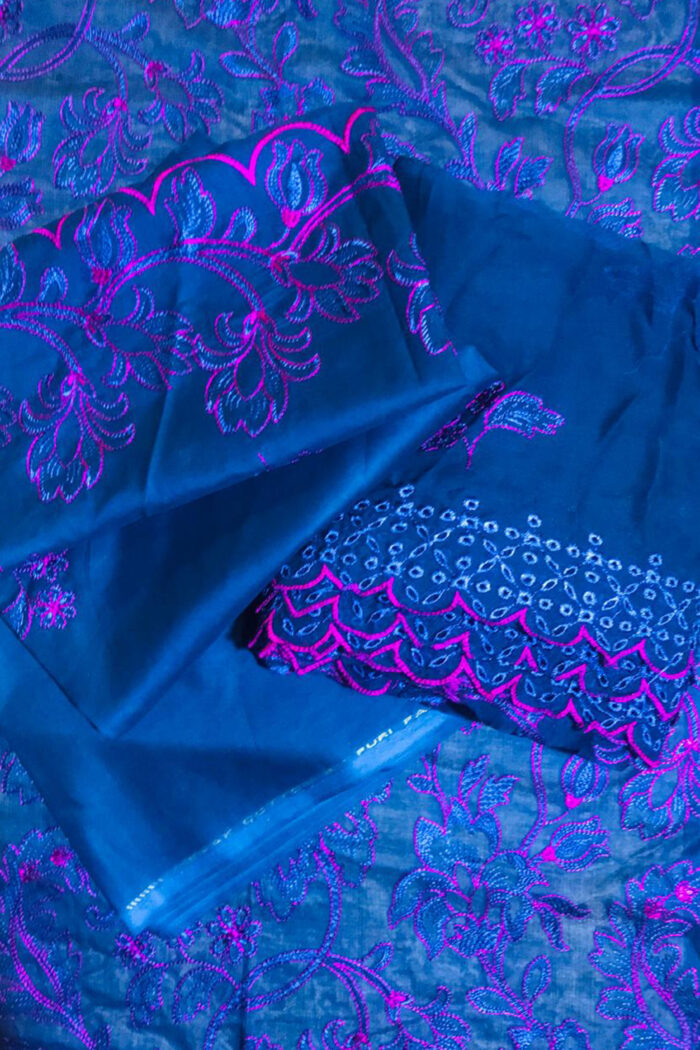 Unstitched 3 Piece Embroidery Bamber Shaffon Embroidery Dupatta