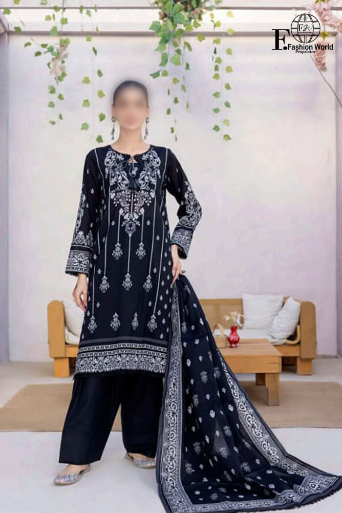 Unstitched 3 Piece Black & White Digital Premium Printed Lawn Collection