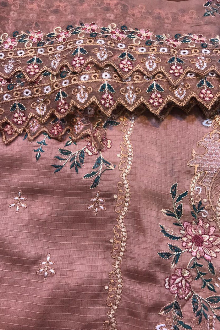 Unstitched 3 Piece Embroidery Bamber Shaffon Embroidery Dupatta