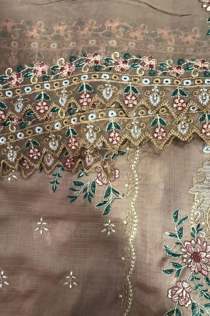 Unstitched 3 Piece Embroidery Bamber Shaffon Embroidery Dupatta