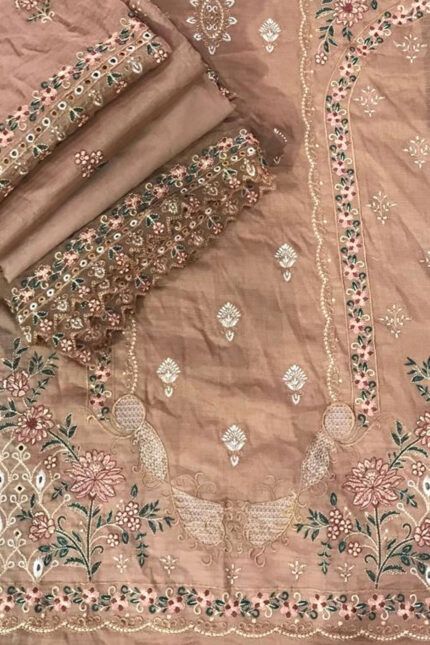 Unstitched 3 Piece Embroidery Bamber Shaffon Embroidery Dupatta