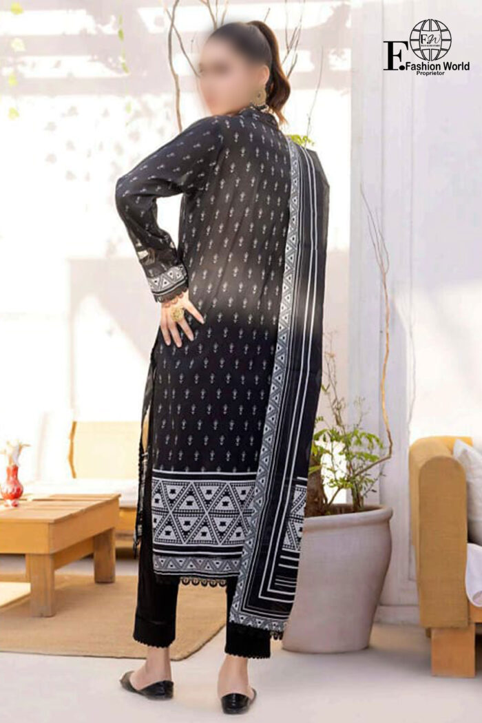 Unstitched 3 Piece Black & White Digital Premium Printed Lawn Collection