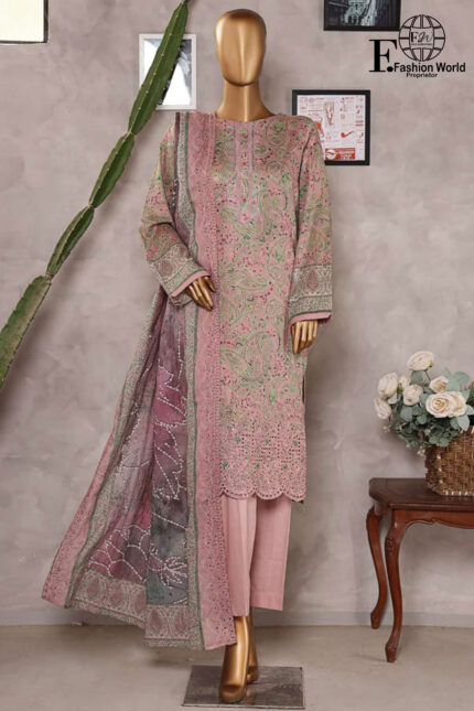 Unstitched 3 Piece Embroidered Cutwork Lawn Dupatta