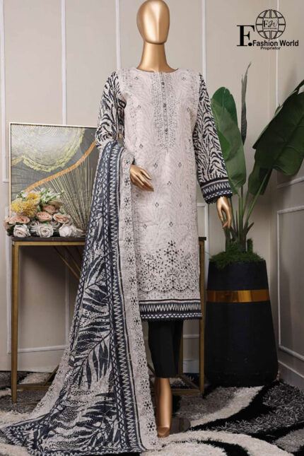 Unstitched 3 Piece Embroidered Cutwork Lawn Dupatta