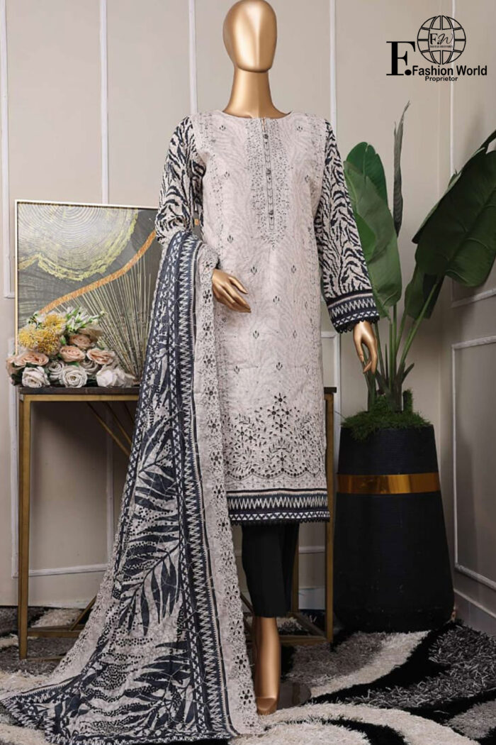 Unstitched 3 Piece Embroidered Cutwork Lawn Dupatta
