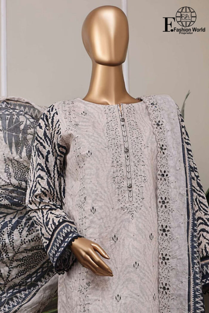 Unstitched 3 Piece Embroidered Cutwork Lawn Dupatta