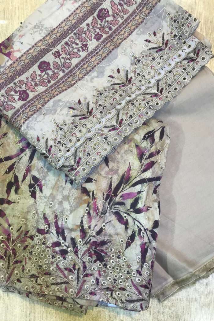 Unstitched 3 Piece Embroidered Cutwork Lawn Dupatta
