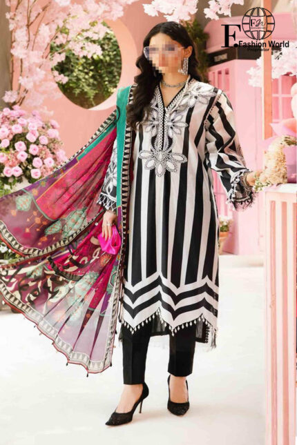 3 Piece Unstitched Embroidered Lawn Suit