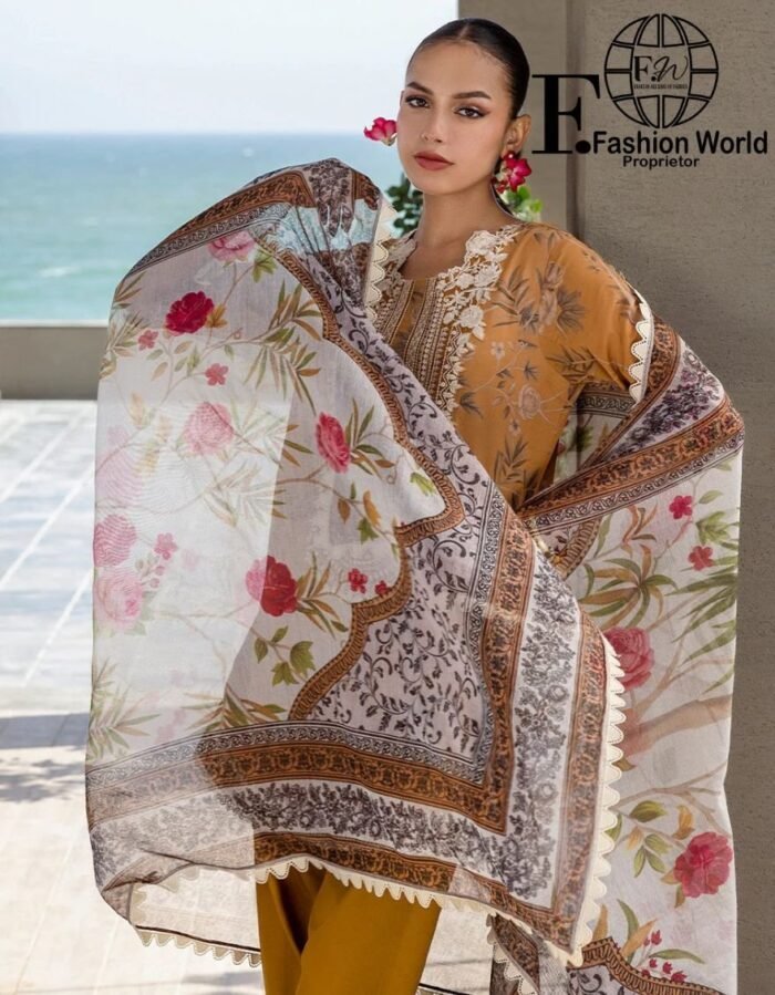 Zainab Chottani Embroidered Lawn 3-Piece Unstitched Suit – ZC25TL D-06 RAHMA | Luxury Collection 2025 - Image 6