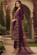 Luxury Purple Organza Embroidered-Sitiched 3-Piece Suit | Heavy Embroidered With Pearl Handwork | Wedding Outfit - Image 4