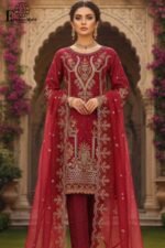 Luxury Red Organza Embroidered-Sitiched 3-Piece Suit | Heavy Embroidered With Pearl Handwork | Wedding Outfit - Image 2
