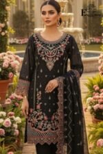 Luxury Black Organza Embroidered-Sitiched 3-Piece Suit | Heavy Embroidered With Stone Handwork | Wedding Outfit - Image 2