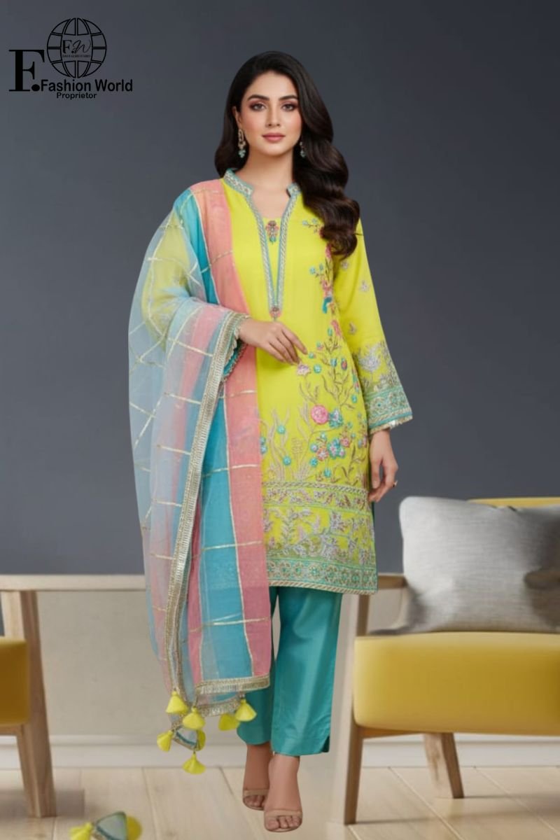 1 Semi Formal Organza Embroidered Suit | Banarsi Zari Trouser Stitched 3Piece D#29 - Image 1