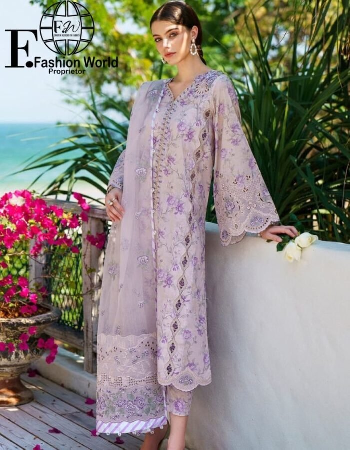 Baroque Chikankari Embroidered Digital Print Lawn 3 Piece Suit - Image 1