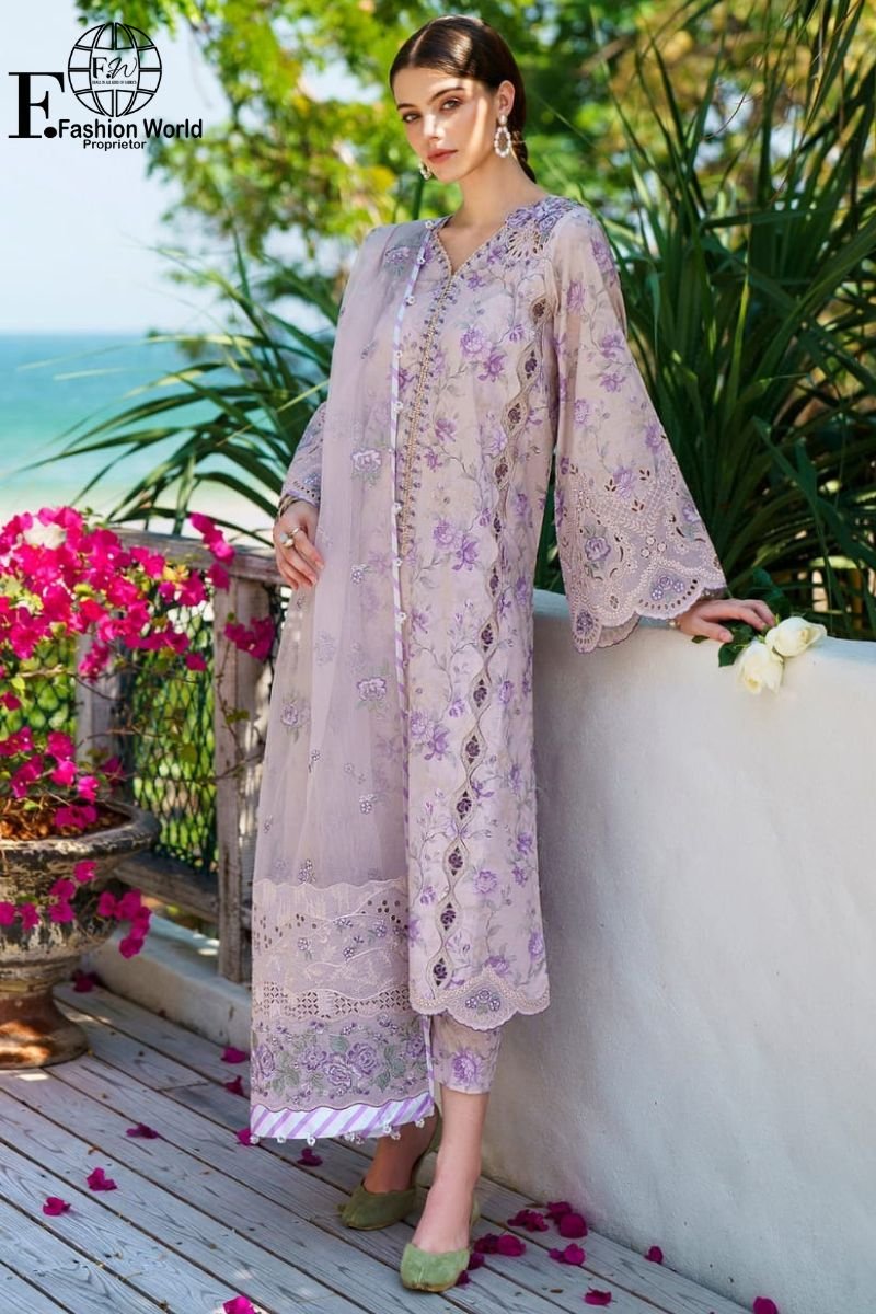 BAROQUE CHIKANKARI EMBROIDERED DIGITAL PRINT LAWN - 0958 Baroque Chikankari Embroidered Digital Print Lawn 3 Piece Suit - Image 1