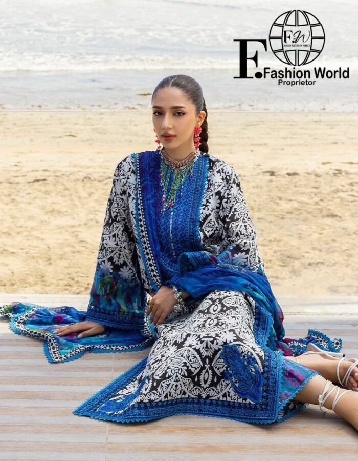 Zainab Chottani Tahra Embroidered Lawn 3-Piece Unstitched Suit – D-07 Bella | Luxury Collection 2025 - Image 7