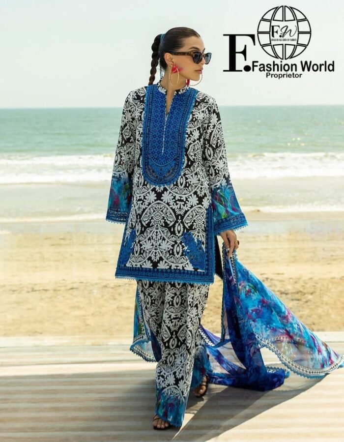 Zainab Chottani Tahra Embroidered Lawn 3-Piece Unstitched Suit – D-07 Bella | Luxury Collection 2025 - Image 2