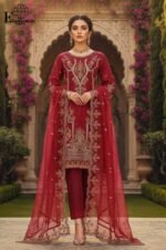 Luxury Red Organza Embroidered-Sitiched 3-Piece Suit | Heavy Embroidered With Pearl Handwork | Wedding Outfit