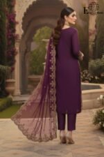 Luxury Purple Organza Embroidered-Sitiched 3-Piece Suit | Heavy Embroidered With Pearl Handwork | Wedding Outfit - Image 5