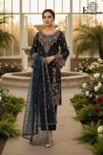 Luxury Black Organza Embroidered-Sitiched 3-Piece Suit | Heavy Embroidered With Stone Handwork | Wedding Outfit