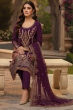 Luxury Purple Organza Embroidered-Sitiched 3-Piece Suit | Heavy Embroidered With Pearl Handwork | Wedding Outfit - Image 2