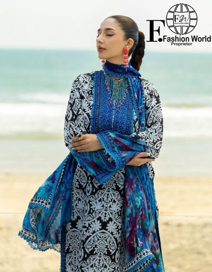 Zainab Chottani Tahra Embroidered Lawn 3-Piece Unstitched Suit – D-07 Bella | Luxury Collection 2025 - Image 9