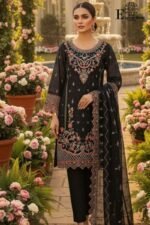 Luxury Black Organza Embroidered-Sitiched 3-Piece Suit | Heavy Embroidered With Stone Handwork | Wedding Outfit - Image 3