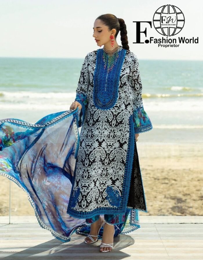 Zainab Chottani Tahra Embroidered Lawn 3-Piece Unstitched Suit – D-07 Bella | Luxury Collection 2025 - Image 10