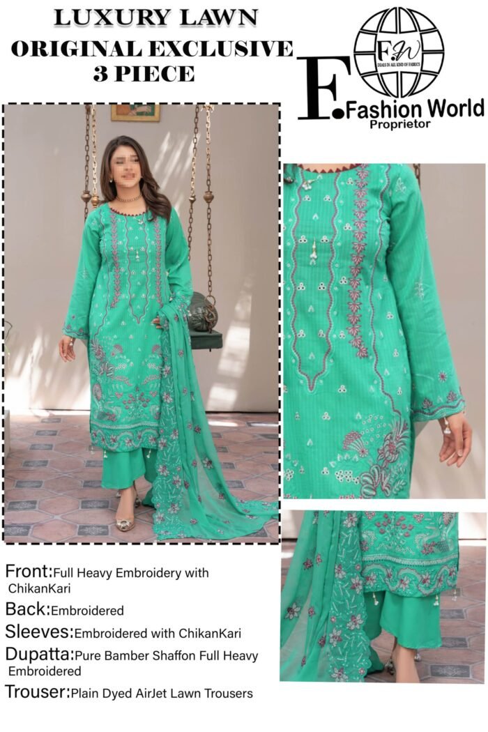 Luxury Full Embroidered 3 Piece Formal Suit - Image 4